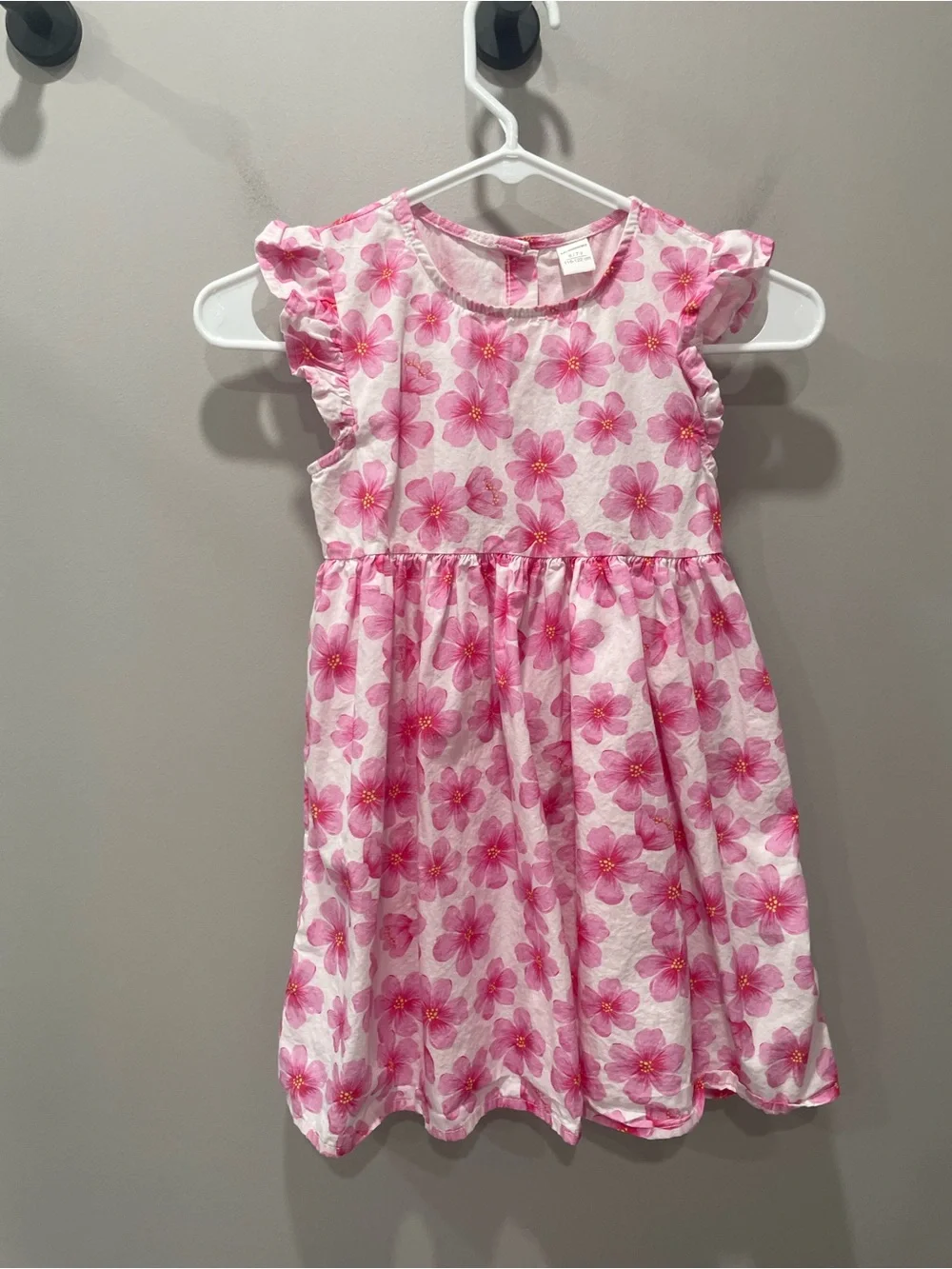 Pink Floral Ruffle-Sleeve Girls' Casual Dress